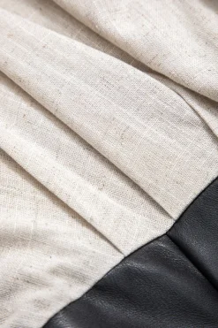 MICAS Long Sleeve Tops|Long Sleeves Tops-Linen Faux Leather Patchwork Long-Sleeve Shirt WHEAT