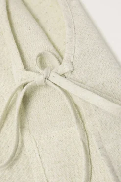 MICAS Pant Sets-Linen Padded-Shoulder Tie Side Top And Drawstring Pants Set BEIGE