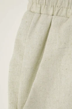 MICAS Pant Sets-Linen Padded-Shoulder Tie Side Top And Drawstring Pants Set BEIGE