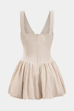 MICAS Mini Dresses-Linen Ruched Sleeveless Mini Dress WHEAT