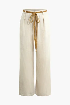 MICAS Pants-Linen Tie Waist Wide Leg Pants WHEAT