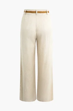 MICAS Pants-Linen Tie Waist Wide Leg Pants WHEAT