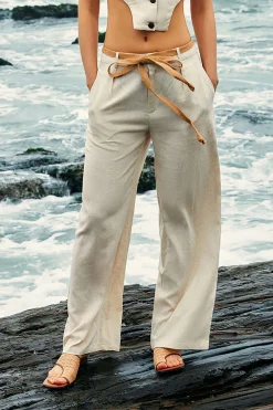 MICAS Pants-Linen Tie Waist Wide Leg Pants WHEAT