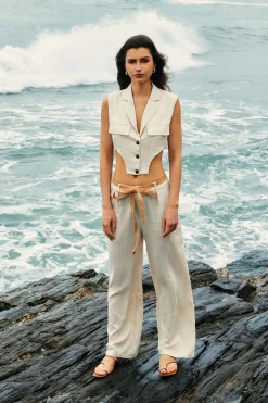 MICAS Pants-Linen Tie Waist Wide Leg Pants WHEAT