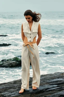 MICAS Pants-Linen Tie Waist Wide Leg Pants WHEAT