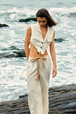 MICAS Pants-Linen Tie Waist Wide Leg Pants WHEAT