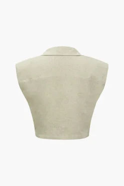 MICAS Blouses & Shirts-Linen V-neck Twist Hem Sleeveless Top BEIGE