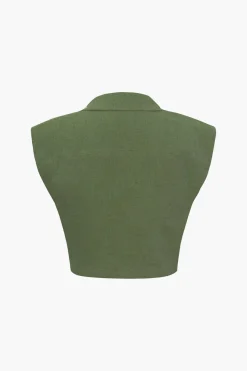 MICAS Blouses & Shirts-Linen V-neck Twist Hem Sleeveless Top BEIGE