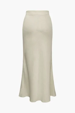 MICAS Skirts-Linen-Blend High-Waisted Maxi Skirt WHEAT