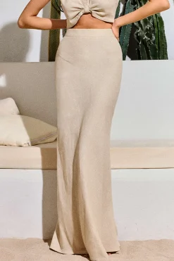 MICAS Skirts-Linen-Blend High-Waisted Maxi Skirt WHEAT