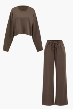 MICAS Pant Sets-Long Sleeve Top And Drawstring Trousers Set BROWN