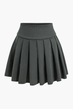 MICAS Skirt Sets-Long Sleeve Top And Pleated Skirt Set DARK GRAY