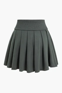 MICAS Skirt Sets-Long Sleeve Top And Pleated Skirt Set DARK GRAY