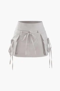 MICAS Skirts-Low Rise Tie Cargo Mini Skirt LIGHT GRAY