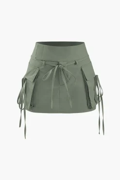 MICAS Skirts-Low Rise Tie Cargo Mini Skirt LIGHT GRAY