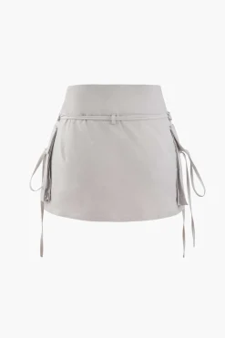 MICAS Skirts-Low Rise Tie Cargo Mini Skirt LIGHT GRAY