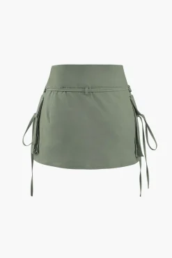 MICAS Skirts-Low Rise Tie Cargo Mini Skirt LIGHT GRAY