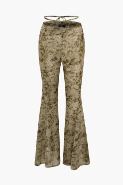 MICAS Pants-Low Rise Tie Dye Tie Waist Flare Leg Pants BROWN