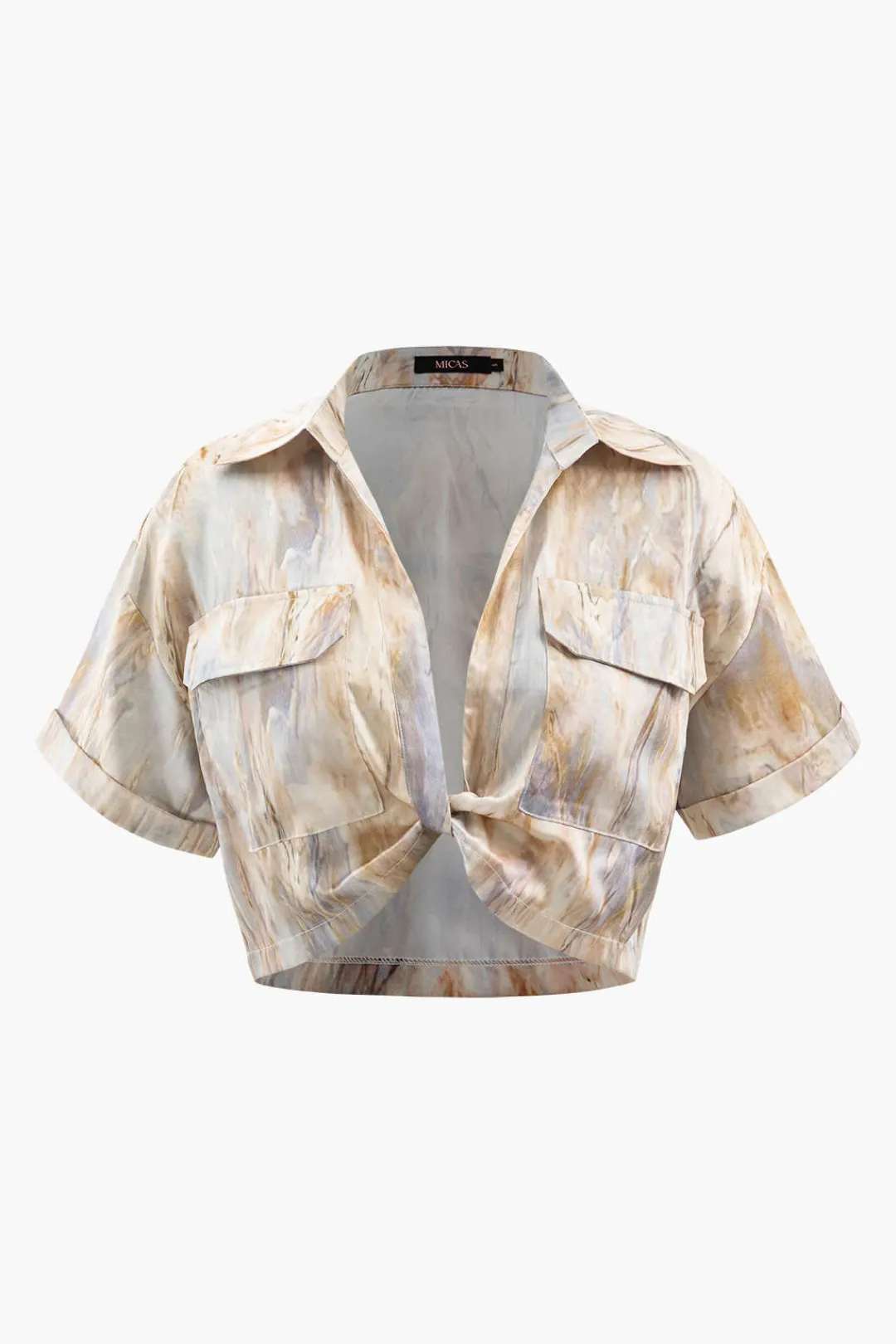MICAS Blouses & Shirts-Marble Print Twist Hem Crop Shirt MULTICOLOR