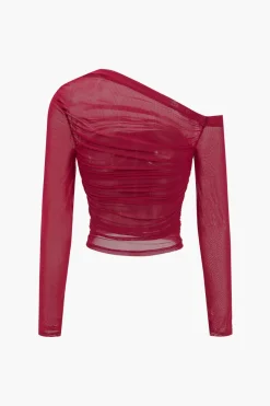MICAS Long Sleeve Tops|Long Sleeves Tops-Mesh Asymmetrical Long-Sleeve Top
