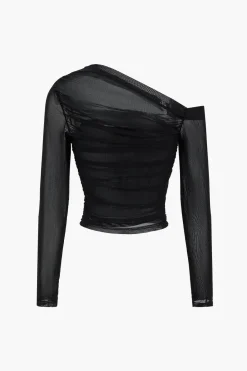 MICAS Long Sleeve Tops|Long Sleeves Tops-Mesh Asymmetrical Long-Sleeve Top
