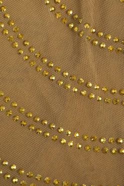 MICAS Maxi Dresses-Mesh Backless Sheer Rhinestone Maxi Dress PURE GOLD