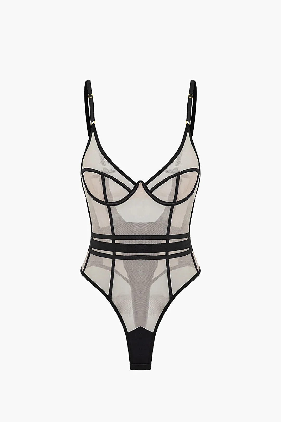 MICAS Lingerie & Sleepwear-Mesh Backless Sheer Sleeveless Bodysuit Contrast Color