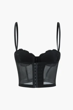MICAS Corset & Bustier Tops-Mesh Bustier Appliques Cami Top BLACK