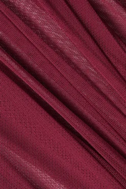 MICAS Lingerie & Sleepwear-Mesh Bustier Cut Out Embroidery Side Slit Sleepwear Set BURGUNDY