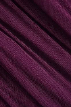 MICAS Long Sleeve Dresses|Mini Dresses-Mesh Cut Out Asymmetrical Long Sleeve Mini Dress BURGUNDY