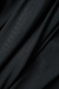 MICAS Mini Dresses-Mesh Cut Out Twist Drawstring Ruched Tie Mini Dress BLACK