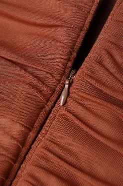 MICAS Mini Dresses-Mesh Draped Bodycon Mini Dress CINNAMON