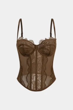 MICAS Tank Tops & Cami-Mesh Embroidery Slip Cami Top BROWN