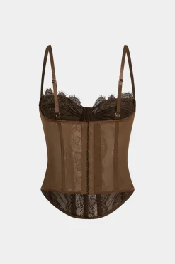MICAS Tank Tops & Cami-Mesh Embroidery Slip Cami Top BROWN