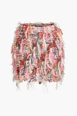 MICAS Skirt Sets-Mesh Fringe Long Sleeve Skirt Set PINK