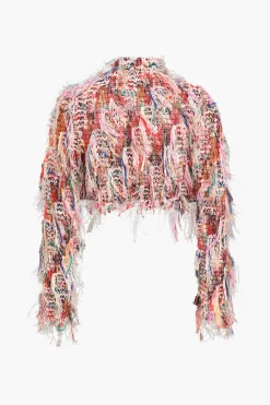 MICAS Skirt Sets-Mesh Fringe Long Sleeve Skirt Set PINK