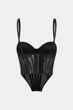 MICAS Tank Tops & Cami-Mesh Lace Corset Bustier Cami Top BLACK