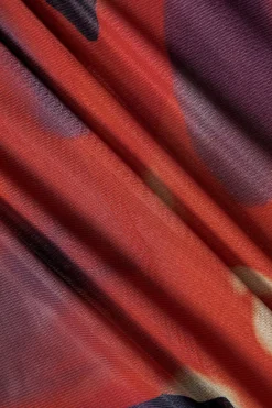 MICAS Long Sleeve Dresses|Maxi Dresses-Mesh Long Sleeve Scallop Edge Maxi Dress RED