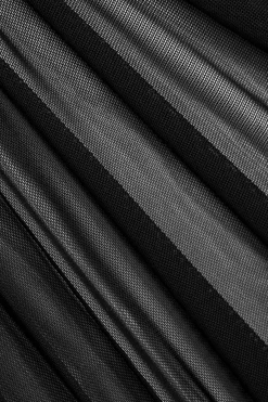 MICAS Mini Dresses-Mesh Patchwork Off Shoulder Strapless Sleeveless Mini Dress BLACK