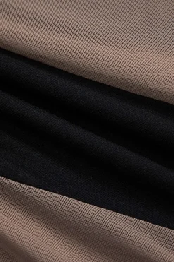 MICAS Bodysuits-Mesh Patchwork Round Neck Short Sleeve Bodysuit BLACK