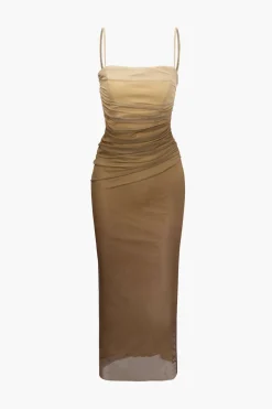 MICAS Maxi Dresses-Mesh Ruched Cami Maxi Dress