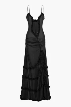 MICAS Maxi Dresses-Mesh Ruched Layered Frill Slip Maxi Dress