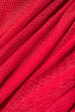 MICAS Mini Dresses-Mesh Ruched Ruffle Deep V-neck Slip Mini Dress