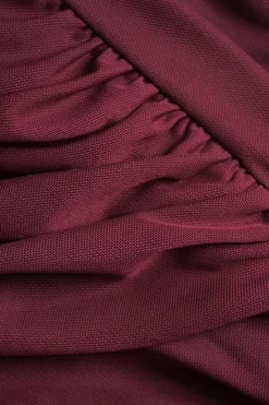 MICAS Long Sleeve Dresses|Maxi Dresses-Mesh Ruffle Long Sleeve Maxi Dress BURGUNDY