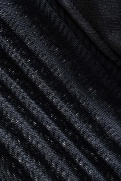 MICAS Bodysuits-Mesh Satin Patchwork Sheer Long Sleeve Bodysuit BLACK