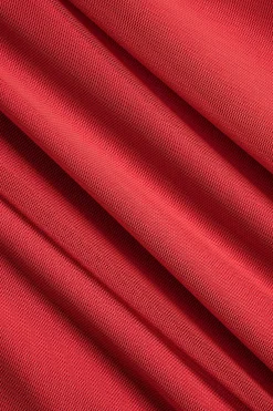 MICAS Long Sleeve Dresses|Midi Dresses-Mesh Sheer Crossed Long Sleeve Midi Dress RED