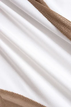 MICAS Bodysuits-Mesh Sheer Patchwork One Shoulder Long Sleeve Bodysuit WHITE