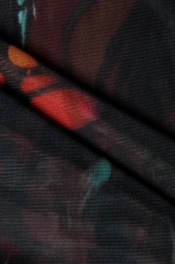 MICAS Bodysuits-Mesh Tie Dye Print Long Sleeve Bodysuit ORANGE