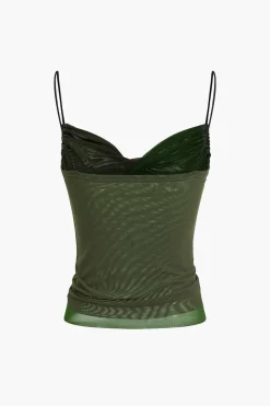 MICAS Tank Tops & Cami-Mesh Twist Knot Cami Top MILITARY