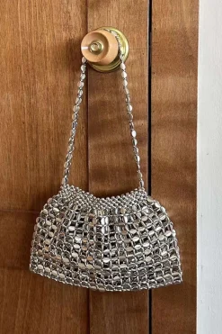 MICAS Bags|Accessories-Metal Beaded Retro Shoulder Bag SILVER
